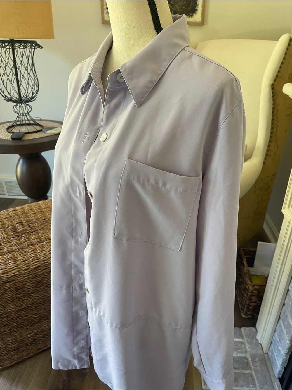 TravelSmith Lilac Longer Length Button Down Shirt with Pocket Size Large